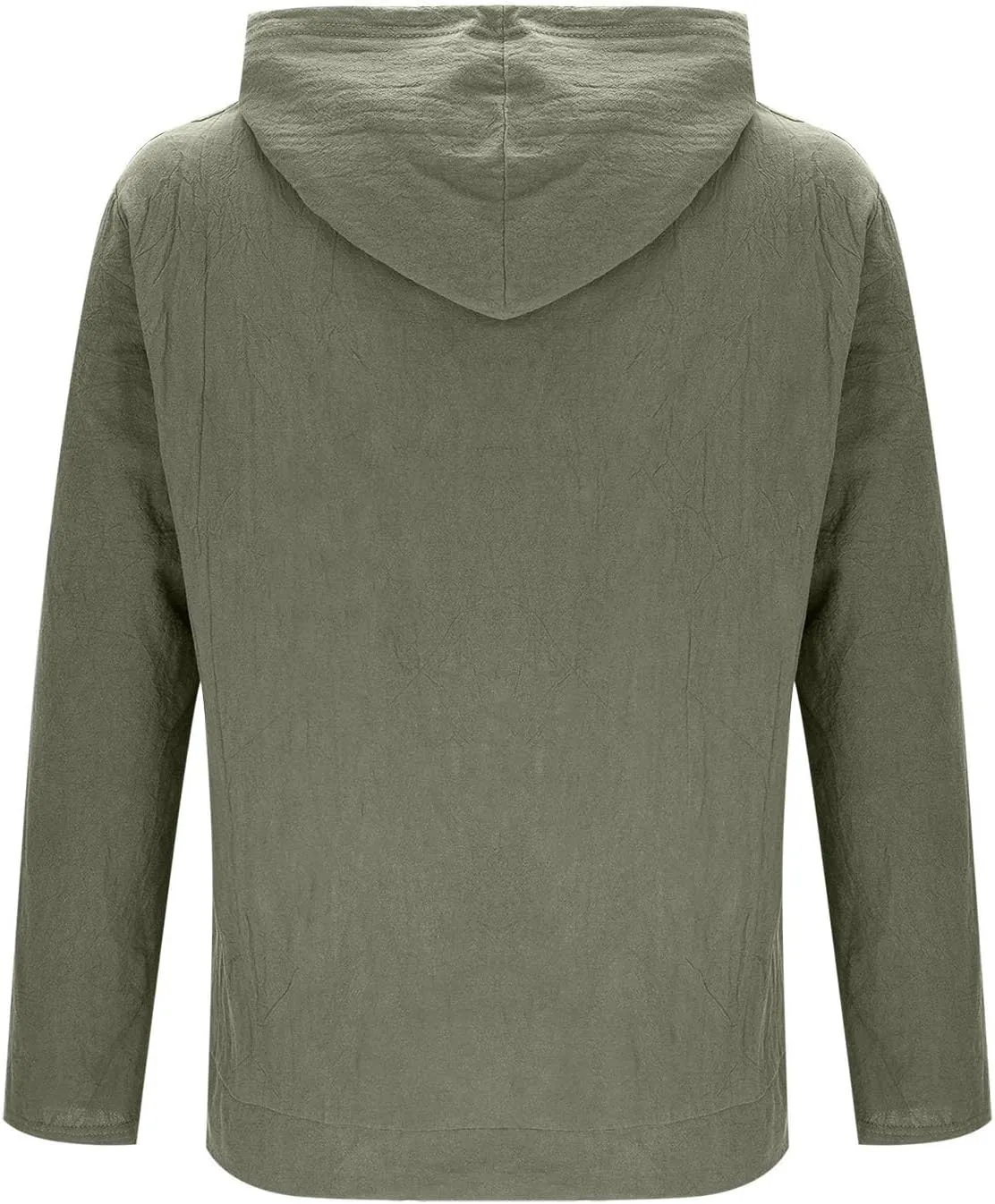 Cotton Hoodie for Mens Long Sleeve Button Down Linen Shirt Drawstring with Pockets Casual Summer Beach Hooded Shirts