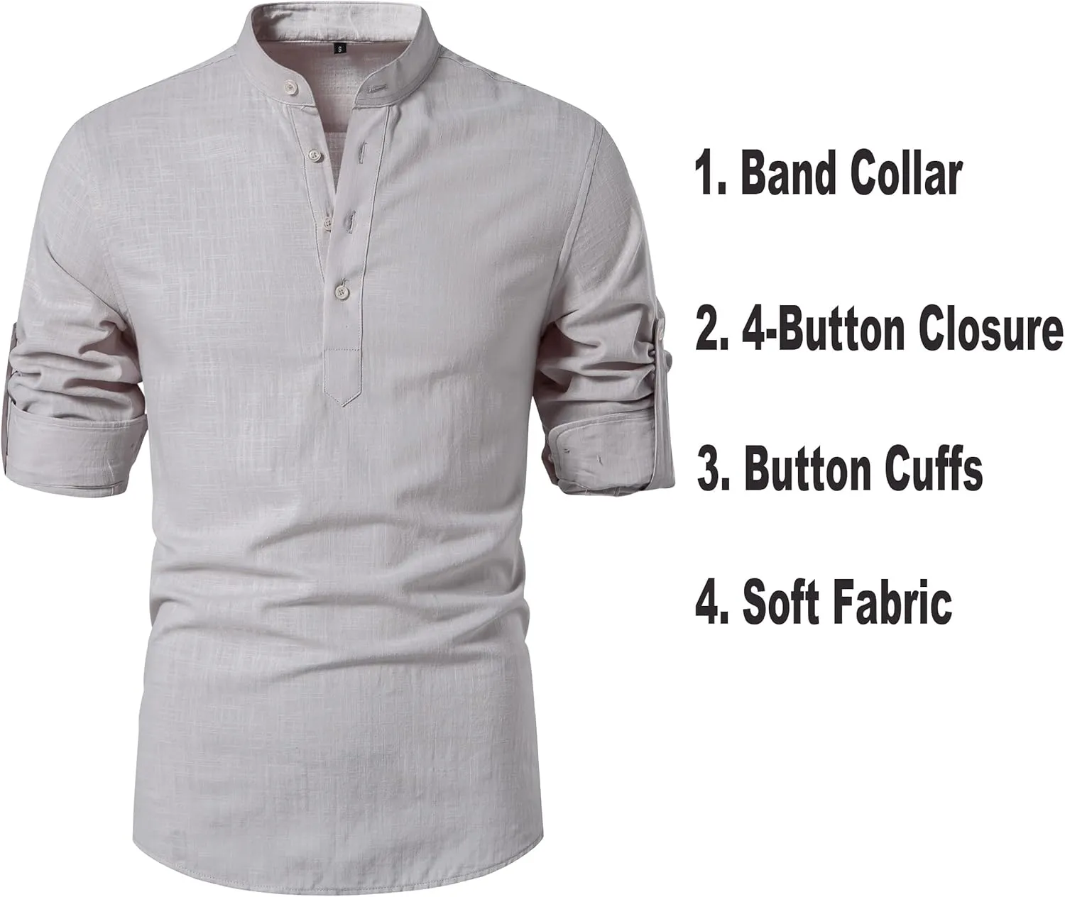 Cotton Linen Shirts for Men Lightweight Casual Long Sleeve Henley Beach Hawaiian Tops