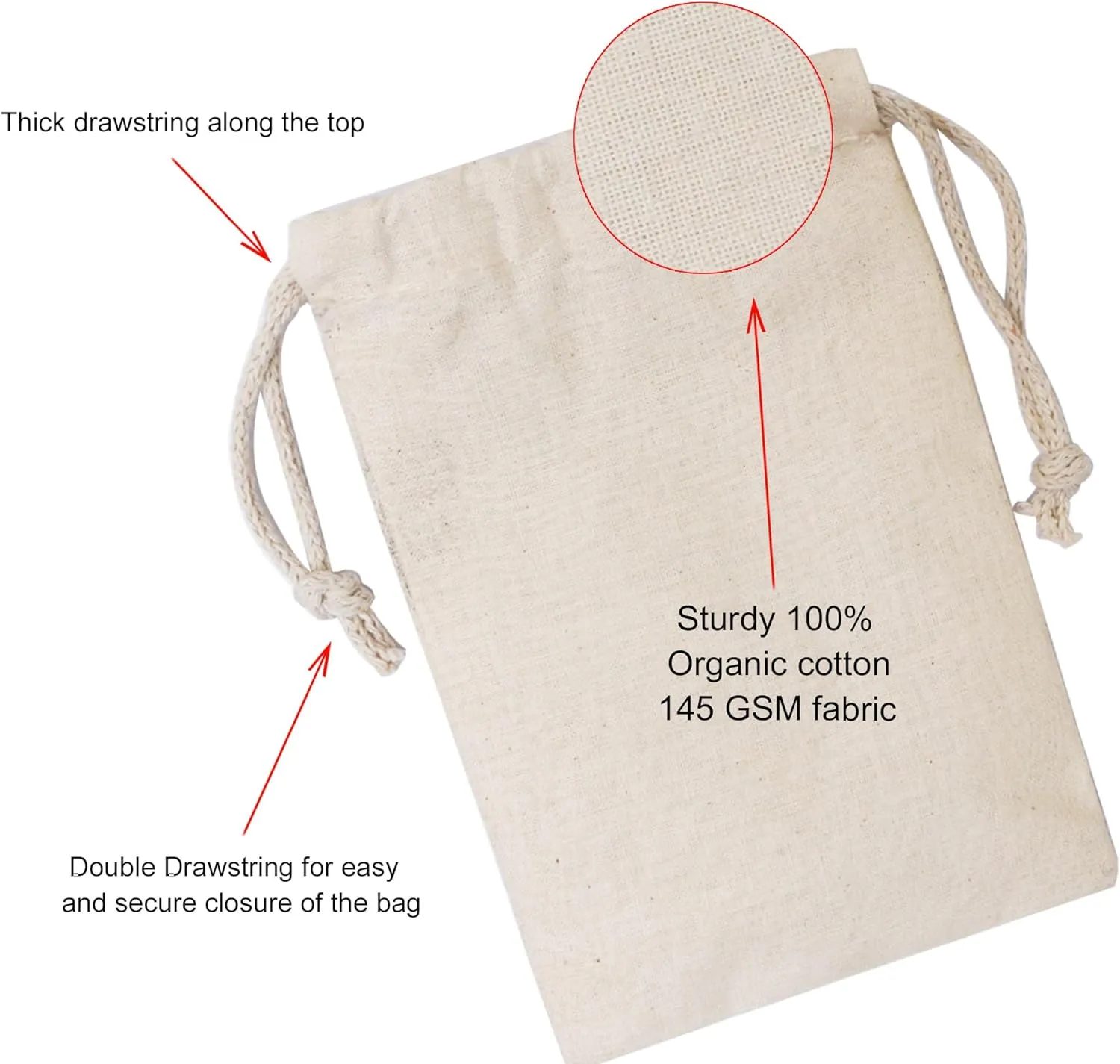 Cotton Muslin Bags, 100% Organic Cotton with Double Drawstring. Premium Quality Reusable Eco-Friendly Natural Muslin Bags. (10, 18 x 20 Inches)