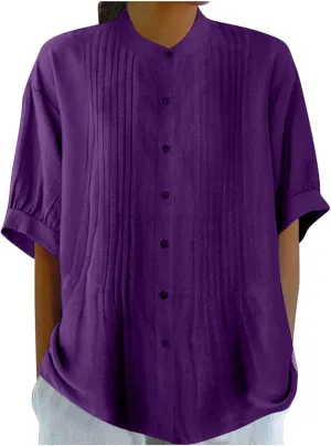 Cotton Tops for Women Loose Fit Button Down Blouses Boho Summer Shirt Dressy Casual 2024 Trendy Outfits