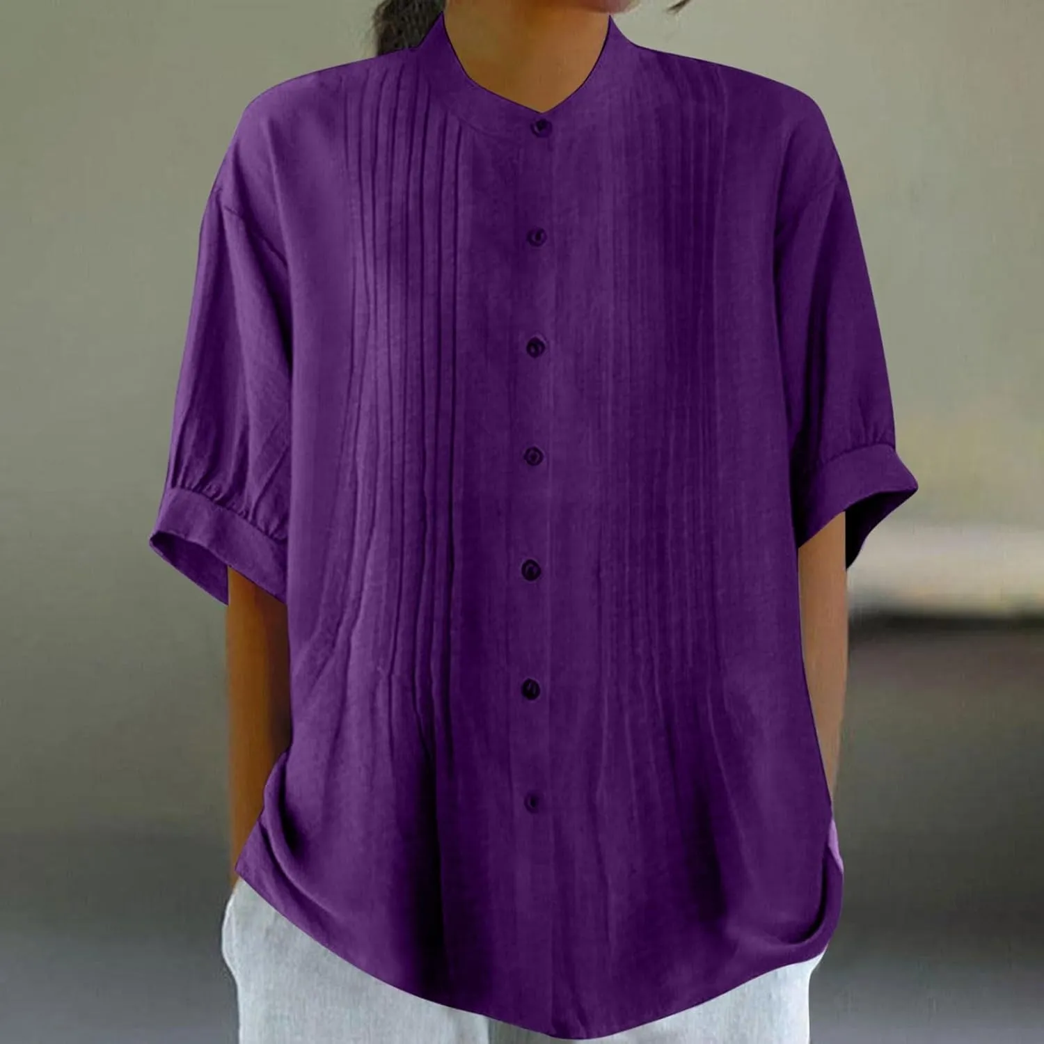 Cotton Tops for Women Loose Fit Button Down Blouses Boho Summer Shirt Dressy Casual 2024 Trendy Outfits