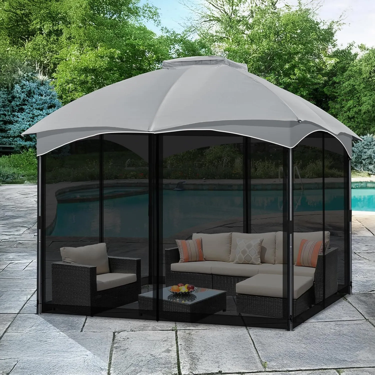 COWVIE Gazebo Replacement Netting Screen, 10' x 10' Universal Gazebo 4-Panel Mosquito Sidewalls with Double Zippers for Outdoor Patio (Only Netting)