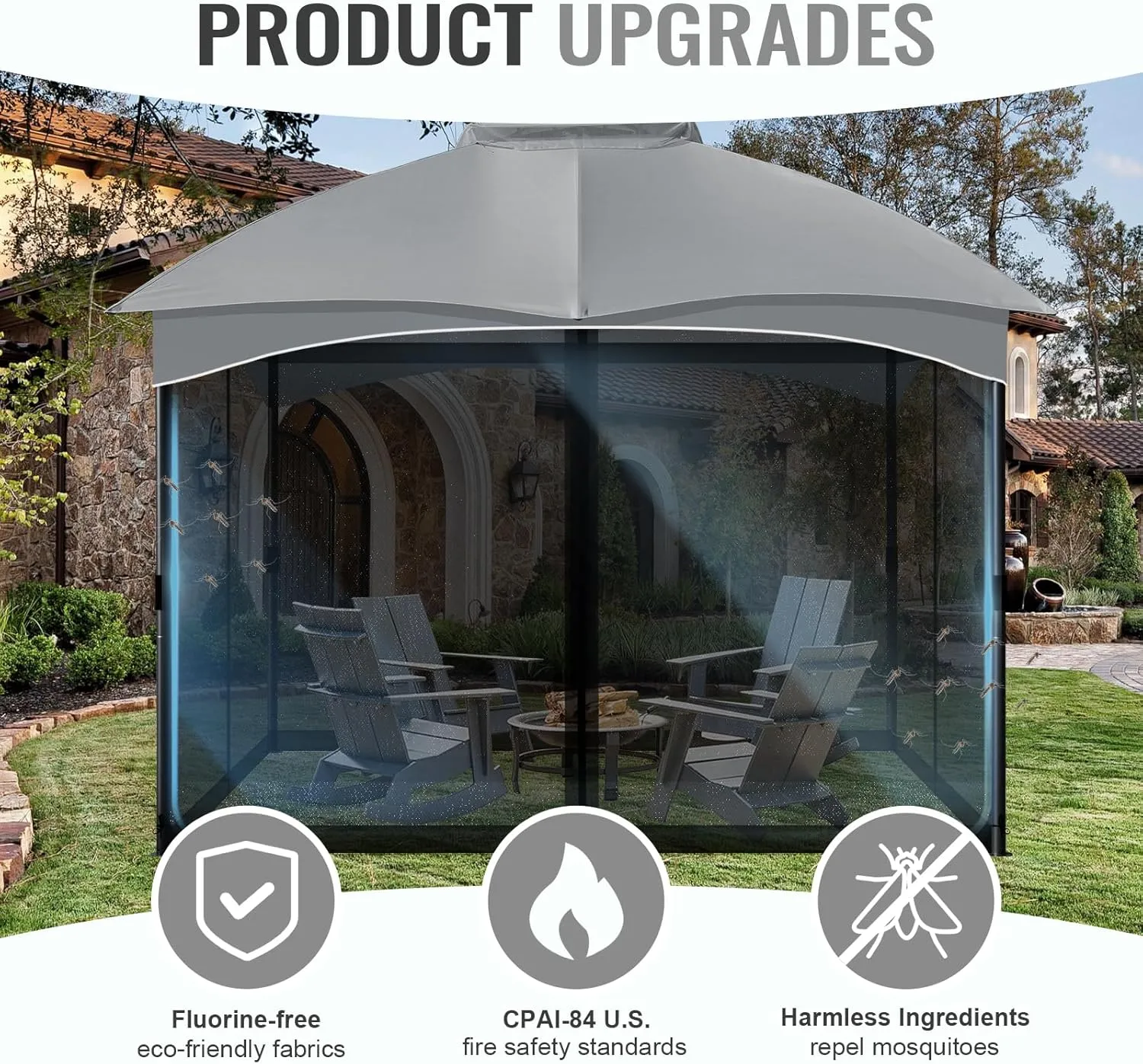 COWVIE Gazebo Replacement Netting Screen, 10' x 10' Universal Gazebo 4-Panel Mosquito Sidewalls with Double Zippers for Outdoor Patio (Only Netting)