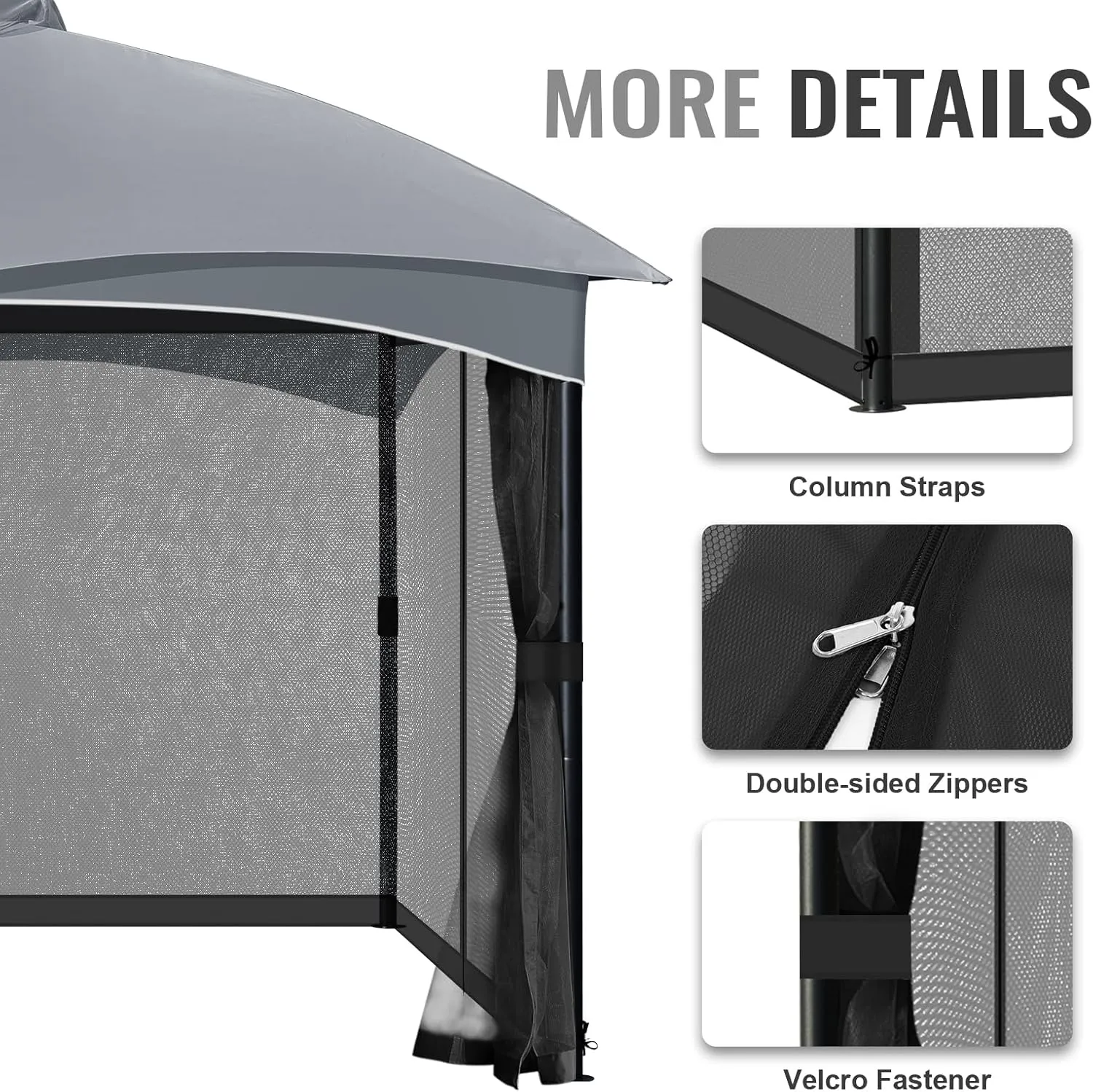 COWVIE Gazebo Replacement Netting Screen, 10' x 10' Universal Gazebo 4-Panel Mosquito Sidewalls with Double Zippers for Outdoor Patio (Only Netting)