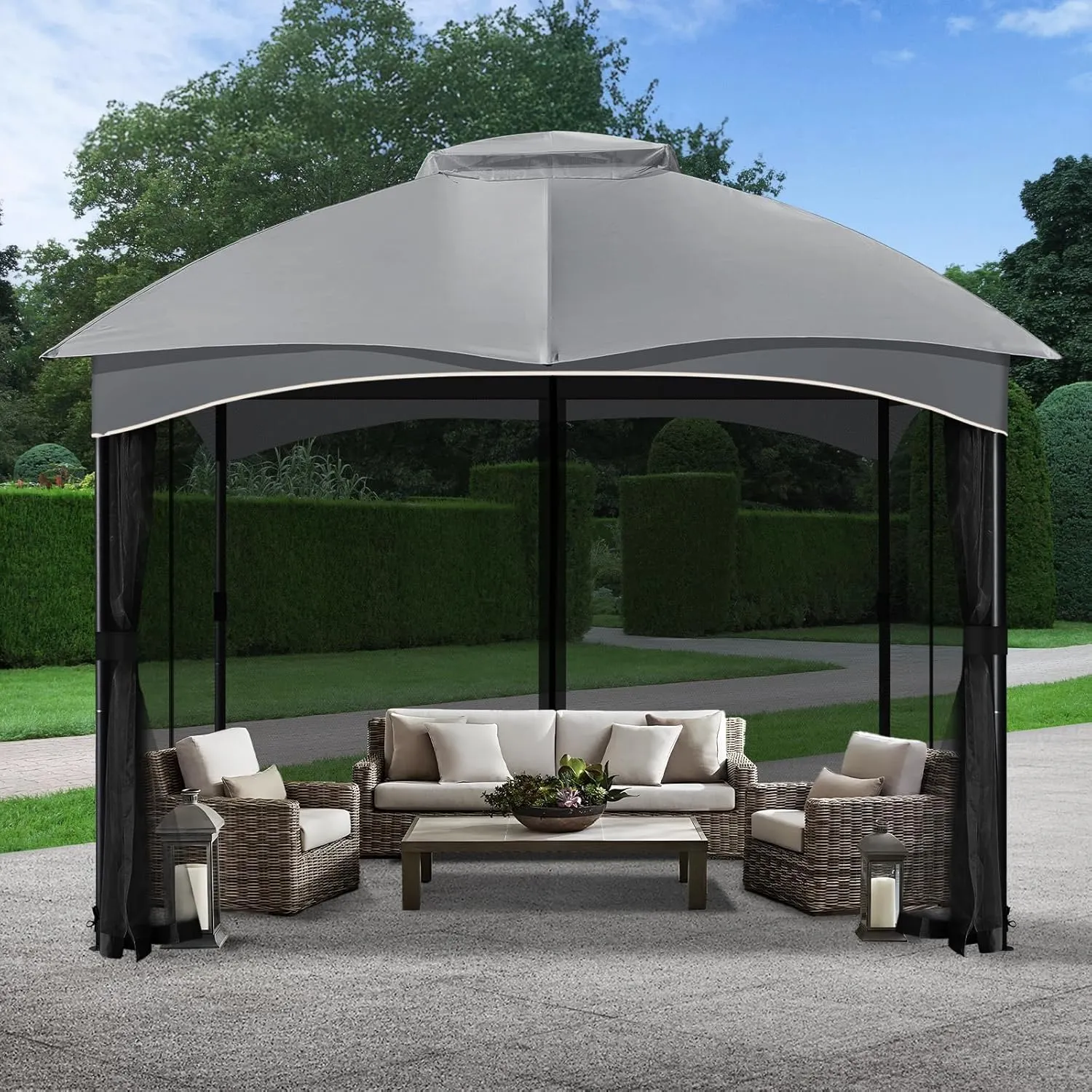 COWVIE Gazebo Replacement Netting Screen, 10' x 10' Universal Gazebo 4-Panel Mosquito Sidewalls with Double Zippers for Outdoor Patio (Only Netting)
