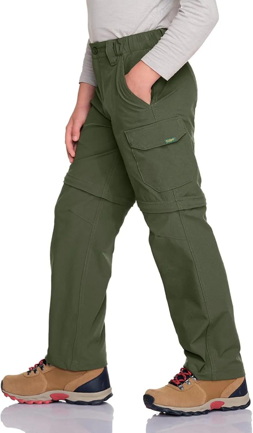 CQR Kids Youth Hiking Cargo Pants, UPF 50  Quick Dry Convertible Zip Off Pants, Outdoor Camping Pants