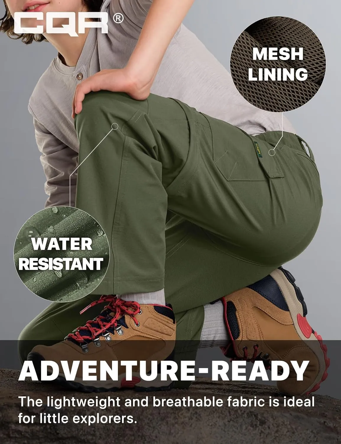 CQR Kids Youth Hiking Cargo Pants, UPF 50  Quick Dry Convertible Zip Off Pants, Outdoor Camping Pants