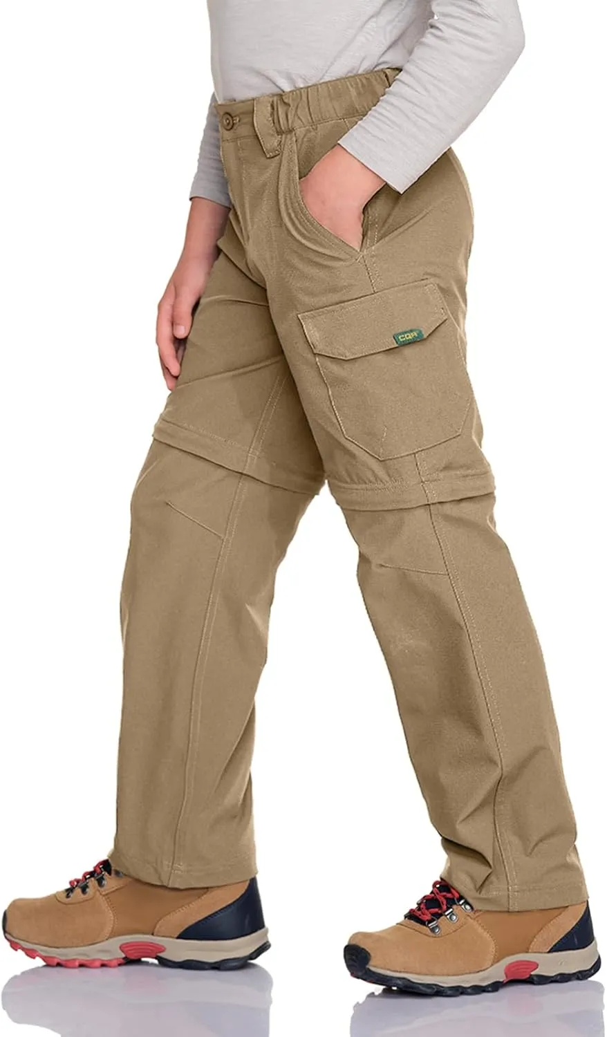 CQR Kids Youth Hiking Cargo Pants, UPF 50  Quick Dry Convertible Zip Off Pants, Outdoor Camping Pants