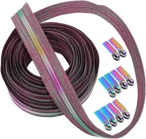 Craft Zipper Bag Zipper Zip Replacement Puller,Metal Zipper,Closed End Zip,Coil Zippers,Colorful Teeth Rainbow Nylon Coil Zippers 5 Yards with 10pcs Sliders for DIY Sewing Tailor Craft Bags