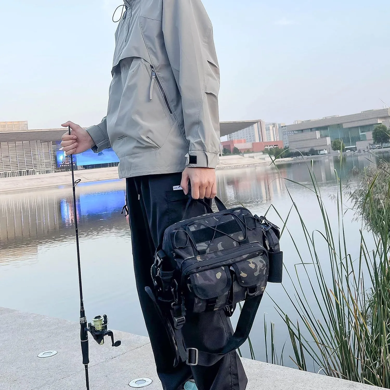 CREATOR Fishing Tackle Bag Tackle Sling Pack Outdoor Fishing Shoulder Storage Pouch for Men