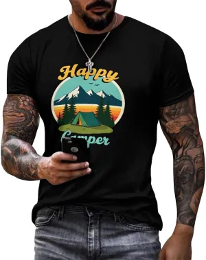 Crewneck Casual Retro Camping Sunset Shirt Cotton T-Shirt Summer Tee