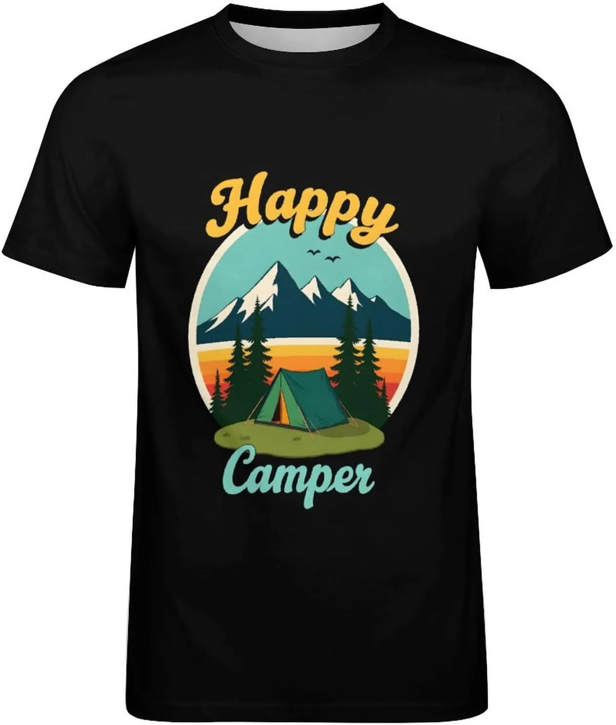 Crewneck Casual Retro Camping Sunset Shirt Cotton T-Shirt Summer Tee