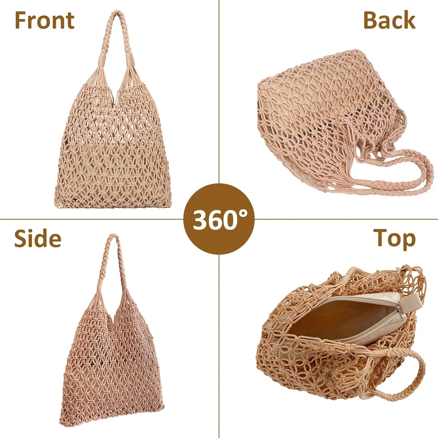 Crochet Mesh Tote Beach Bag Woven Hollow Out Handbag, Straw Rattan Net Shoulder Purse Summer Armpit Bag for Women