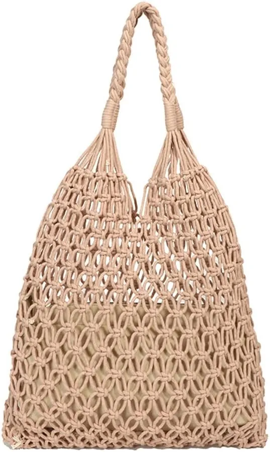 Crochet Mesh Tote Beach Bag Woven Hollow Out Handbag, Straw Rattan Net Shoulder Purse Summer Armpit Bag for Women