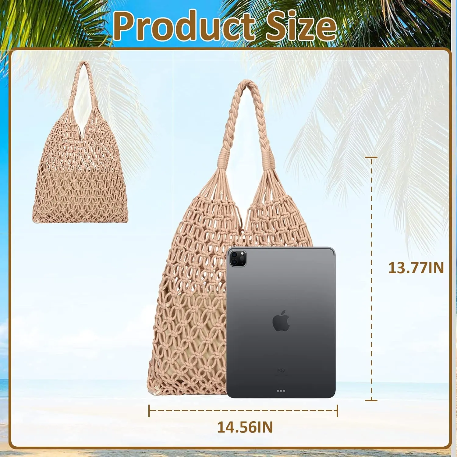 Crochet Mesh Tote Beach Bag Woven Hollow Out Handbag, Straw Rattan Net Shoulder Purse Summer Armpit Bag for Women