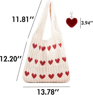 Crochet Tote Bag Heart Tote,Women's Crochet Tote Bags,Heart Tote Bag,Boho Tote Bags Y2k Tote Bag