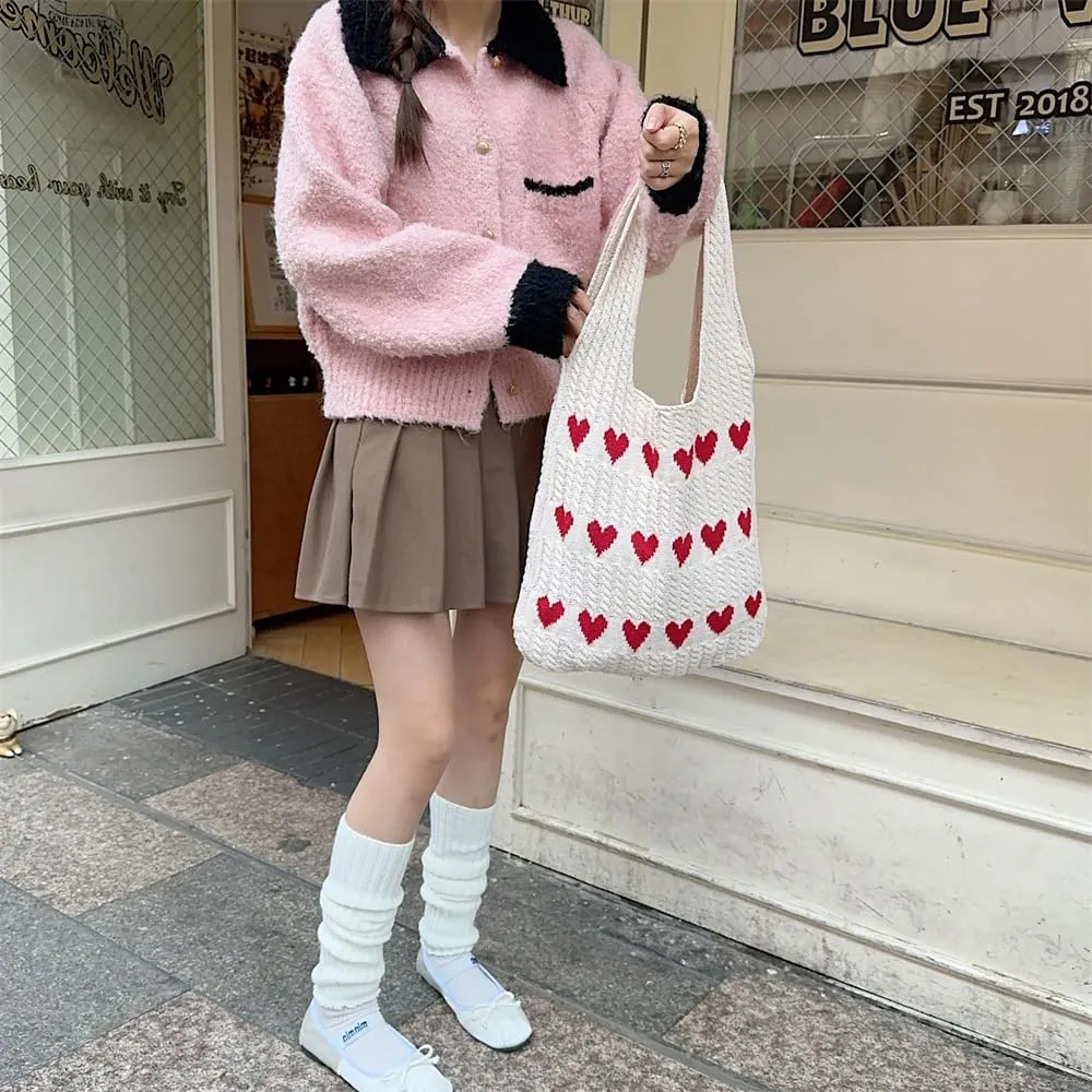 Crochet Tote Bag Heart Tote,Women's Crochet Tote Bags,Heart Tote Bag,Boho Tote Bags Y2k Tote Bag