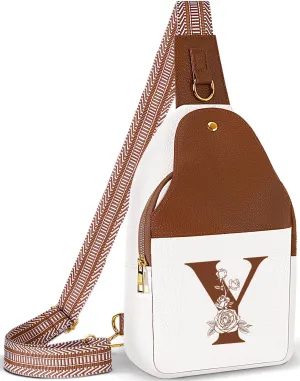 Crossbody Bag for Women Leather Sling Bags with Initial Letter Fanny Pack Chest Bag for Travel, Gift for Mom Wife