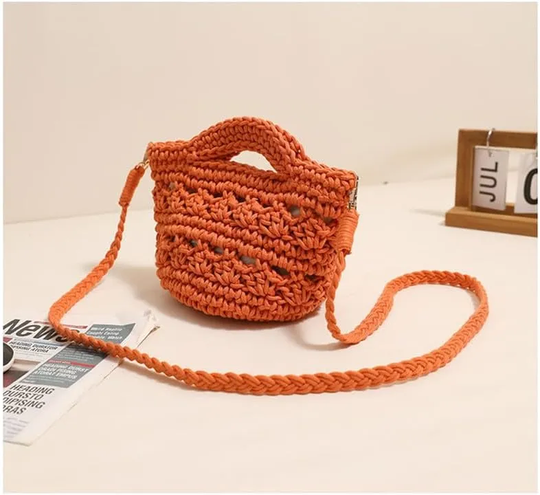 Crossbody Bags For Women Handmade Purse Shoulder Handbag Cotton Purses for Women Travel Bag with Lining Orange