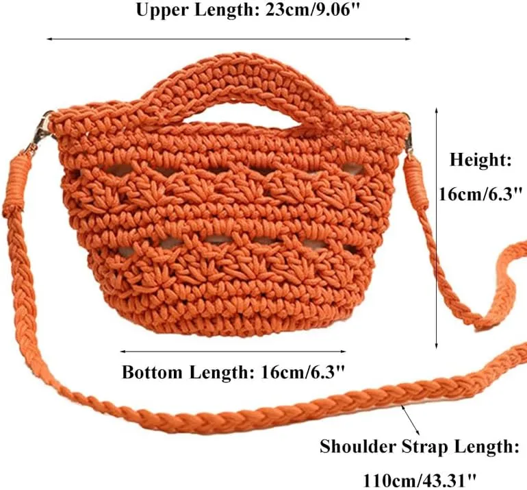 Crossbody Bags For Women Handmade Purse Shoulder Handbag Cotton Purses for Women Travel Bag with Lining Orange