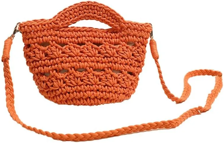 Crossbody Bags For Women Handmade Purse Shoulder Handbag Cotton Purses for Women Travel Bag with Lining Orange