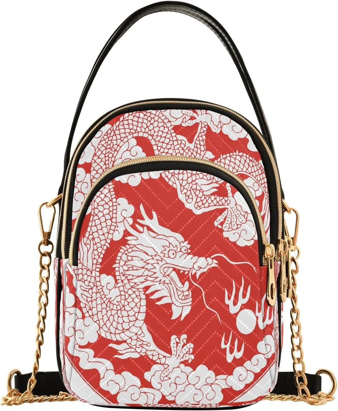 Crossbody Bags for Women Myth Chinese Dragon Quilted Chain Crossbody Purses Trendy Red Cross Body Phone Purse Handbag