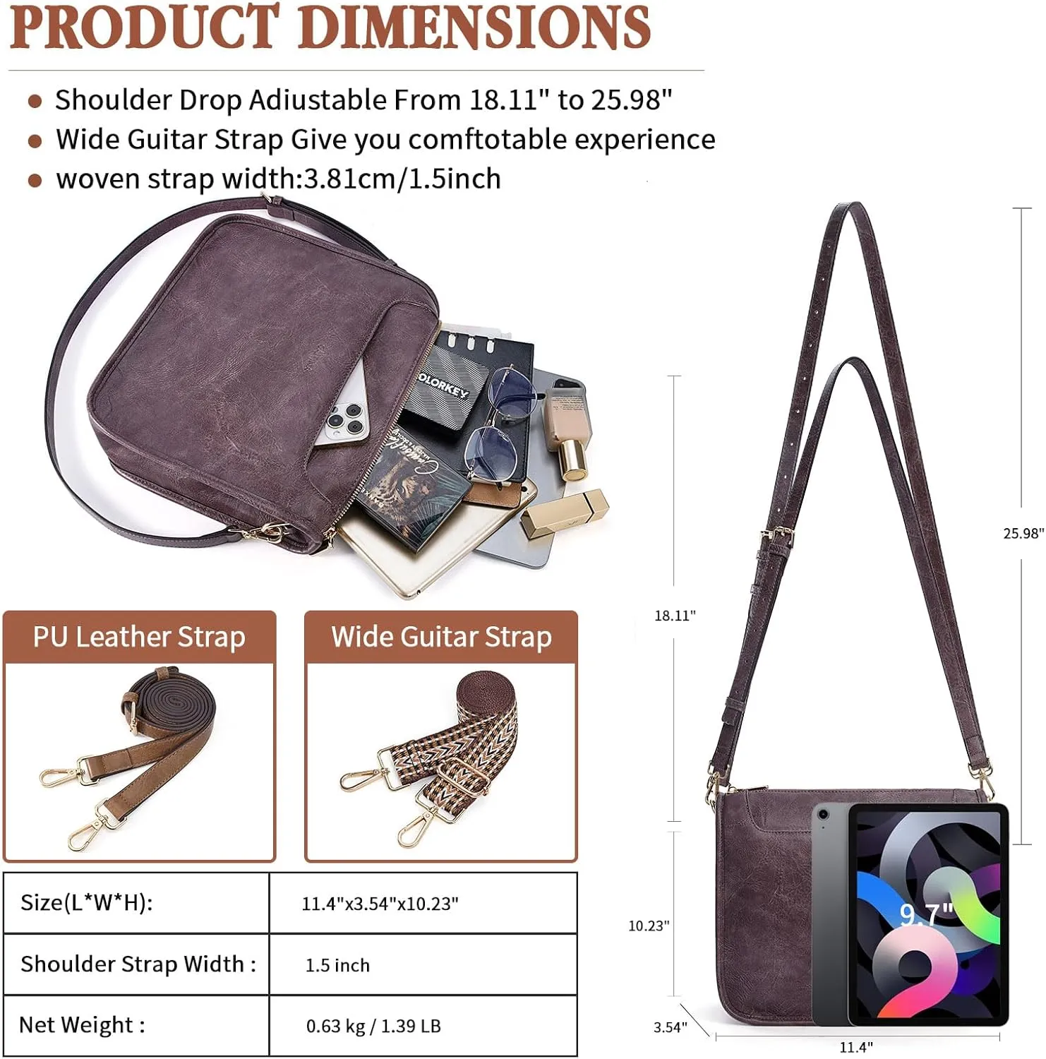 Crossbody Bags For Women Trendy Vegan Leather Travel Bags Shoulder Purses For Women With 2 Adjustable Strap