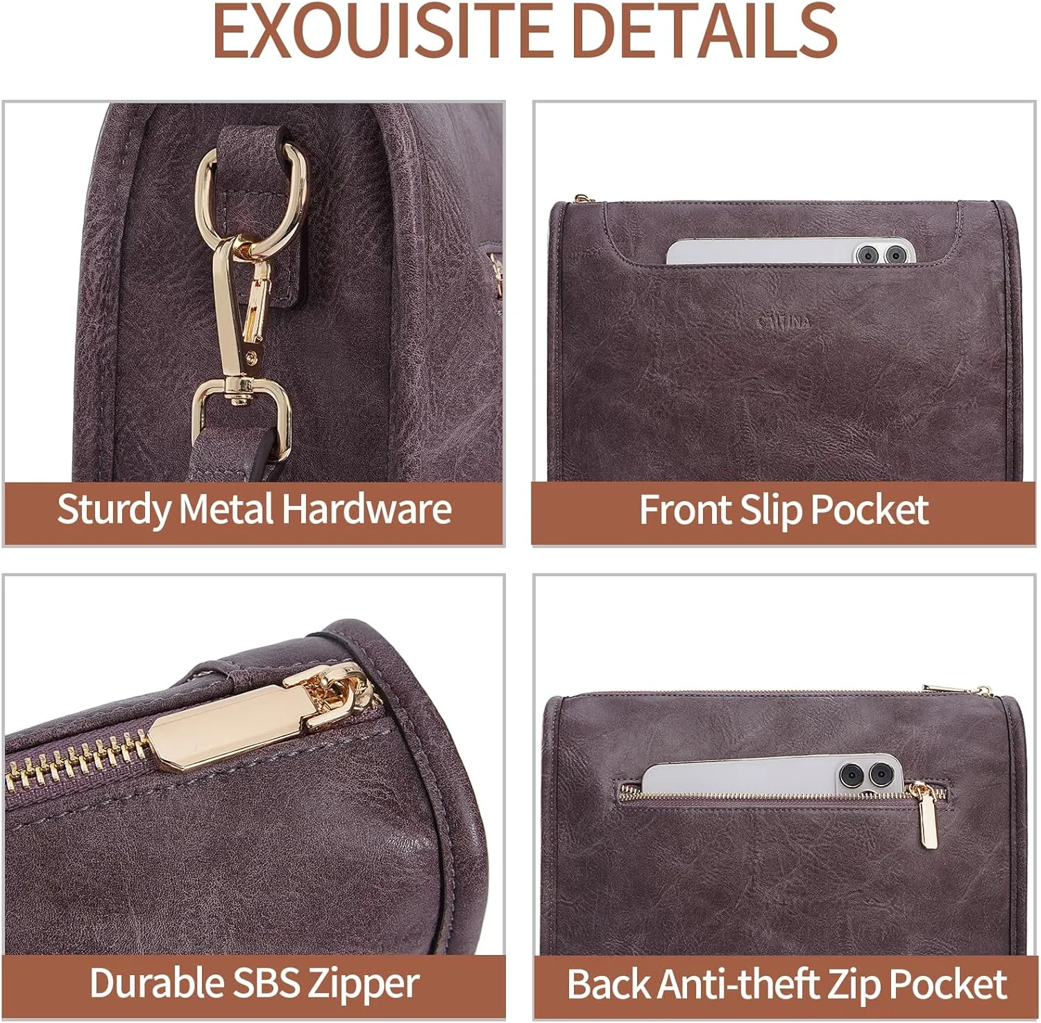 Crossbody Bags For Women Trendy Vegan Leather Travel Bags Shoulder Purses For Women With 2 Adjustable Strap