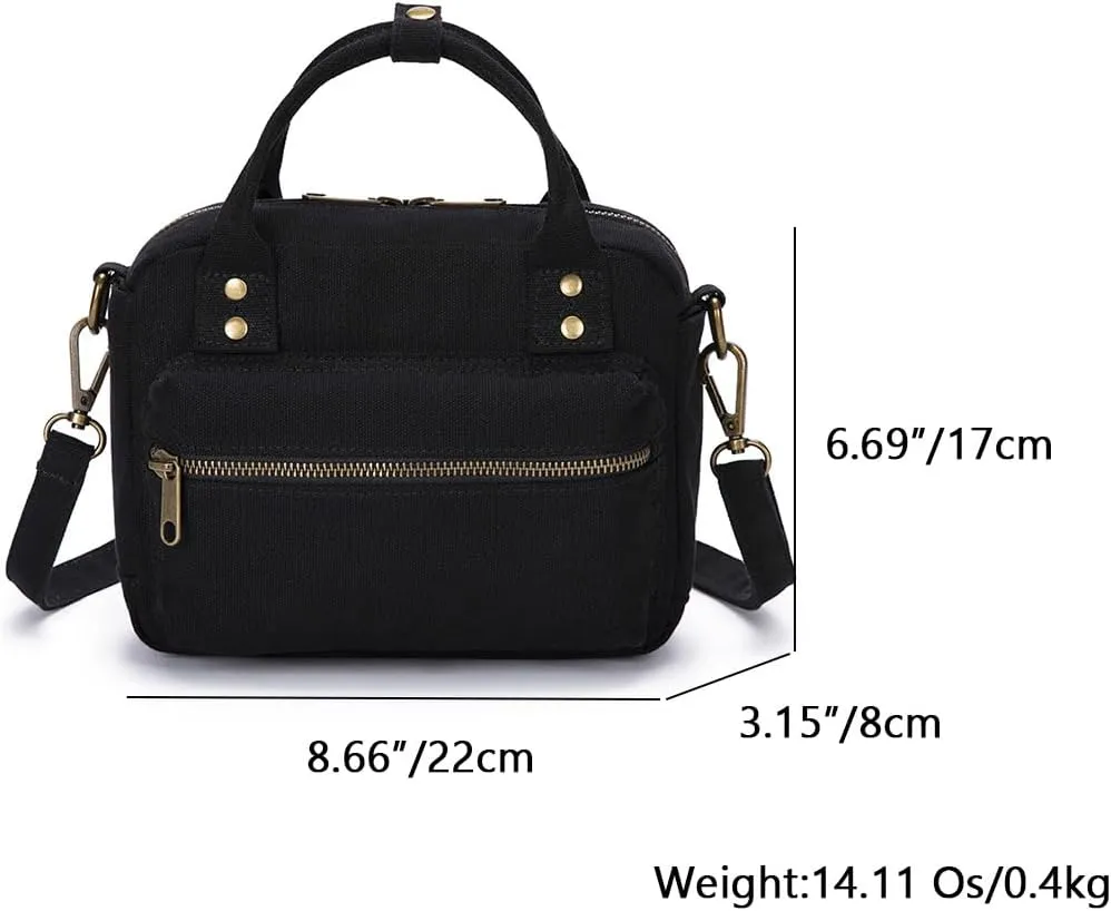 Crossbody Canvas Tote Bag Detachable Shoulder Strap Comfortable Handles canvas handbag (Black)