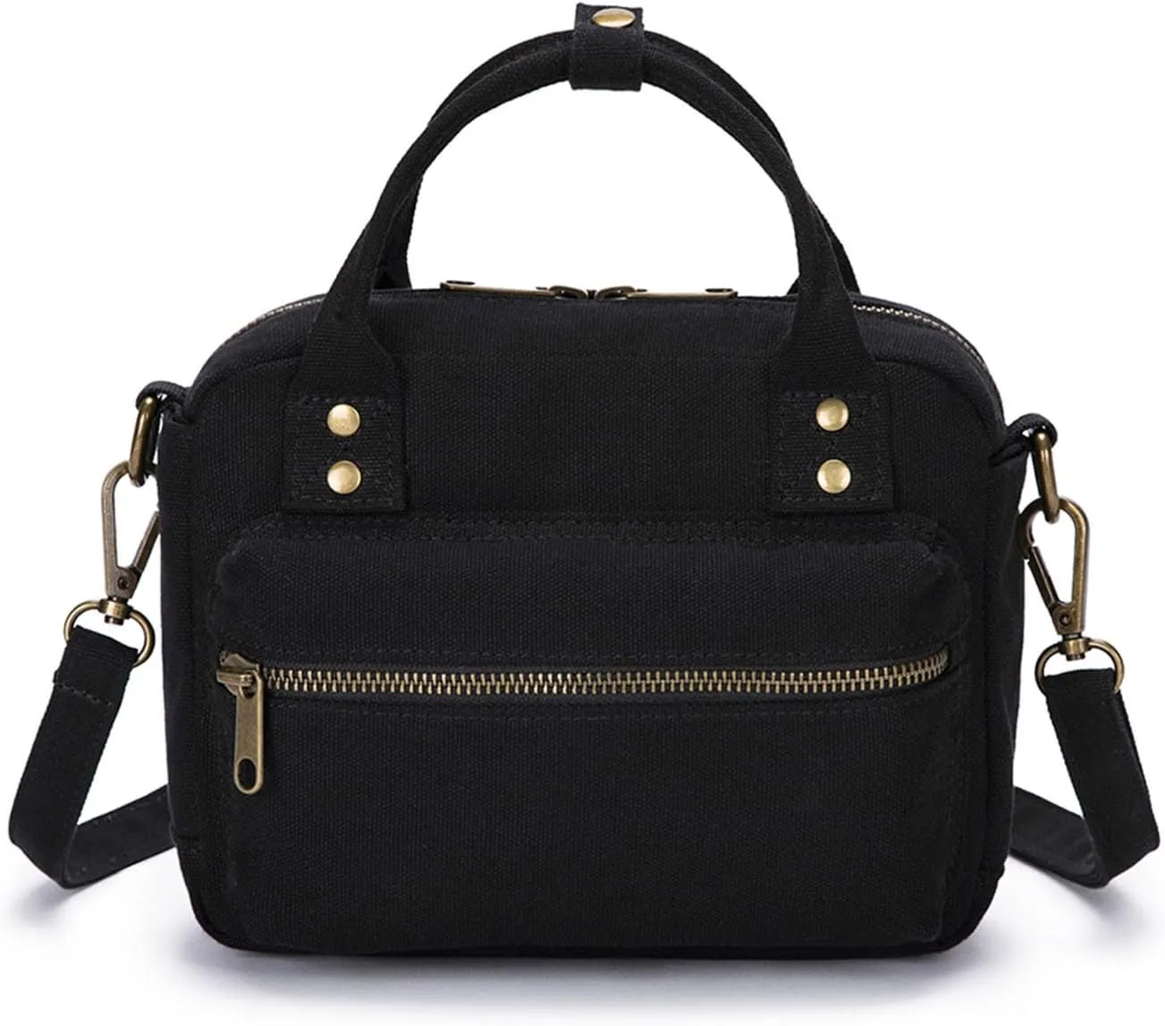 Crossbody Canvas Tote Bag Detachable Shoulder Strap Comfortable Handles canvas handbag (Black)