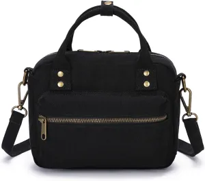 Crossbody Canvas Tote Bag Detachable Shoulder Strap Comfortable Handles canvas handbag (Black)