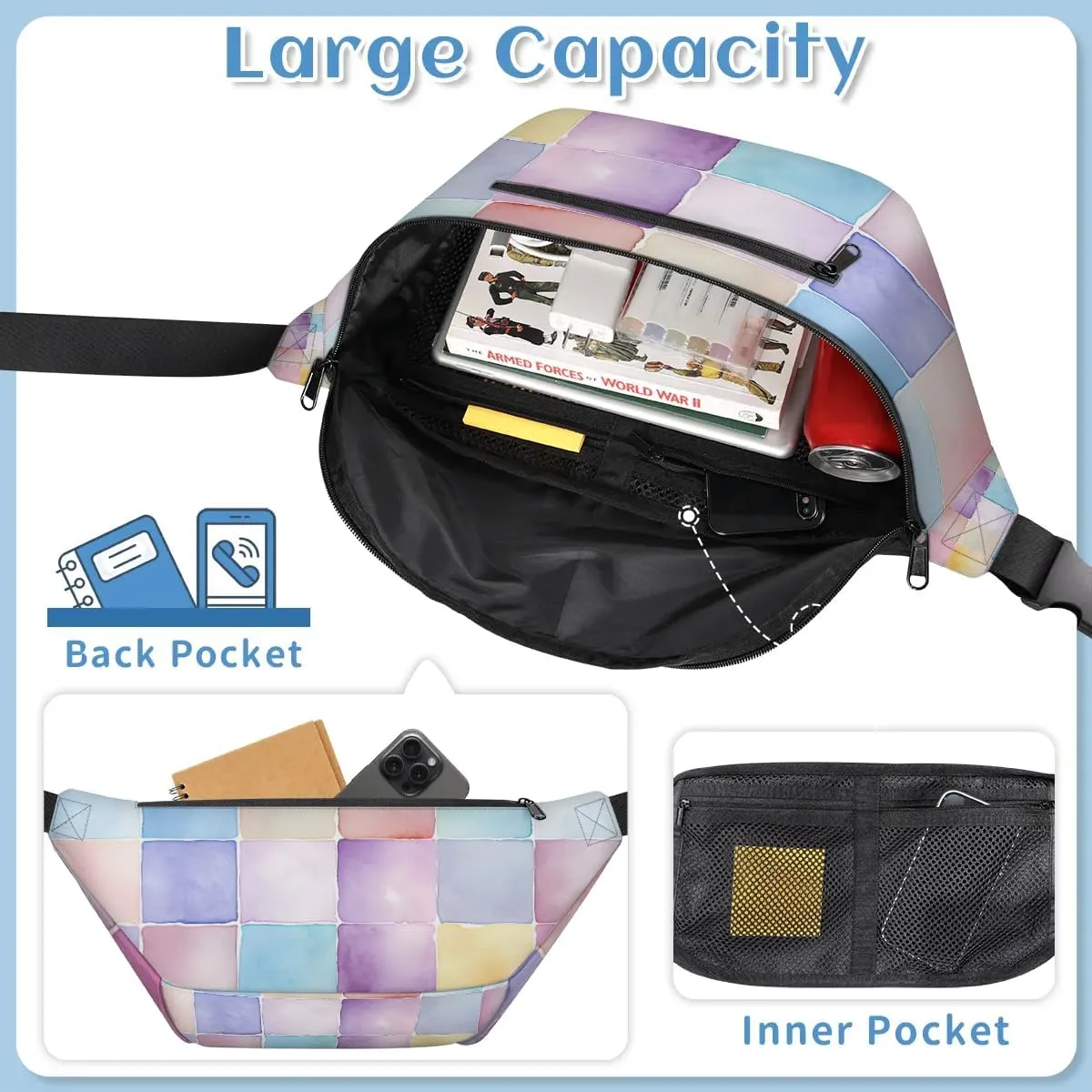 Crossbody Sling Bag for Women Men Plaid Pattern Lightweight Waterproof Travel Essentials
