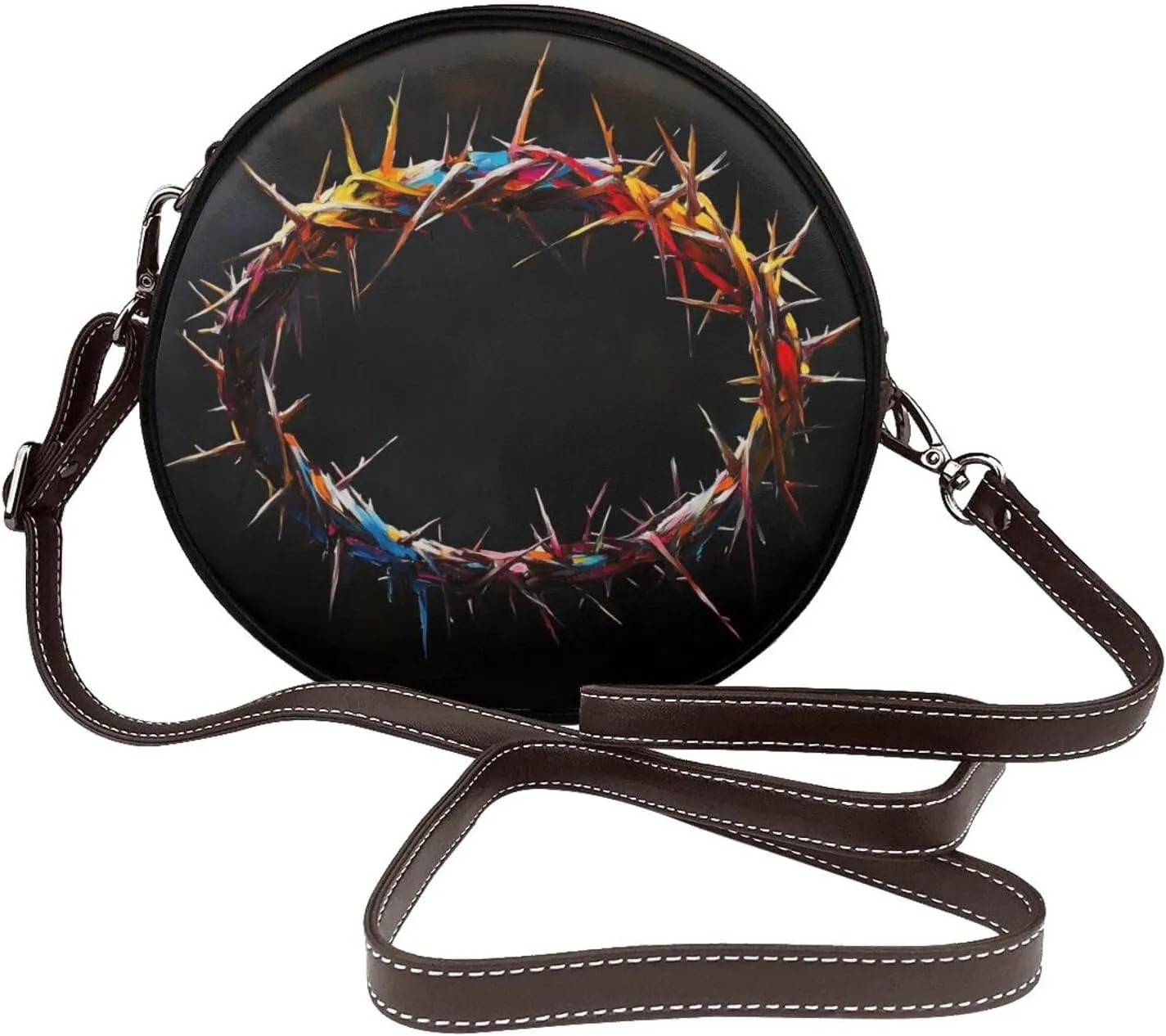 Crown Of Thorns Women Round Crossbody Bags Leather Sling Bag Purse
