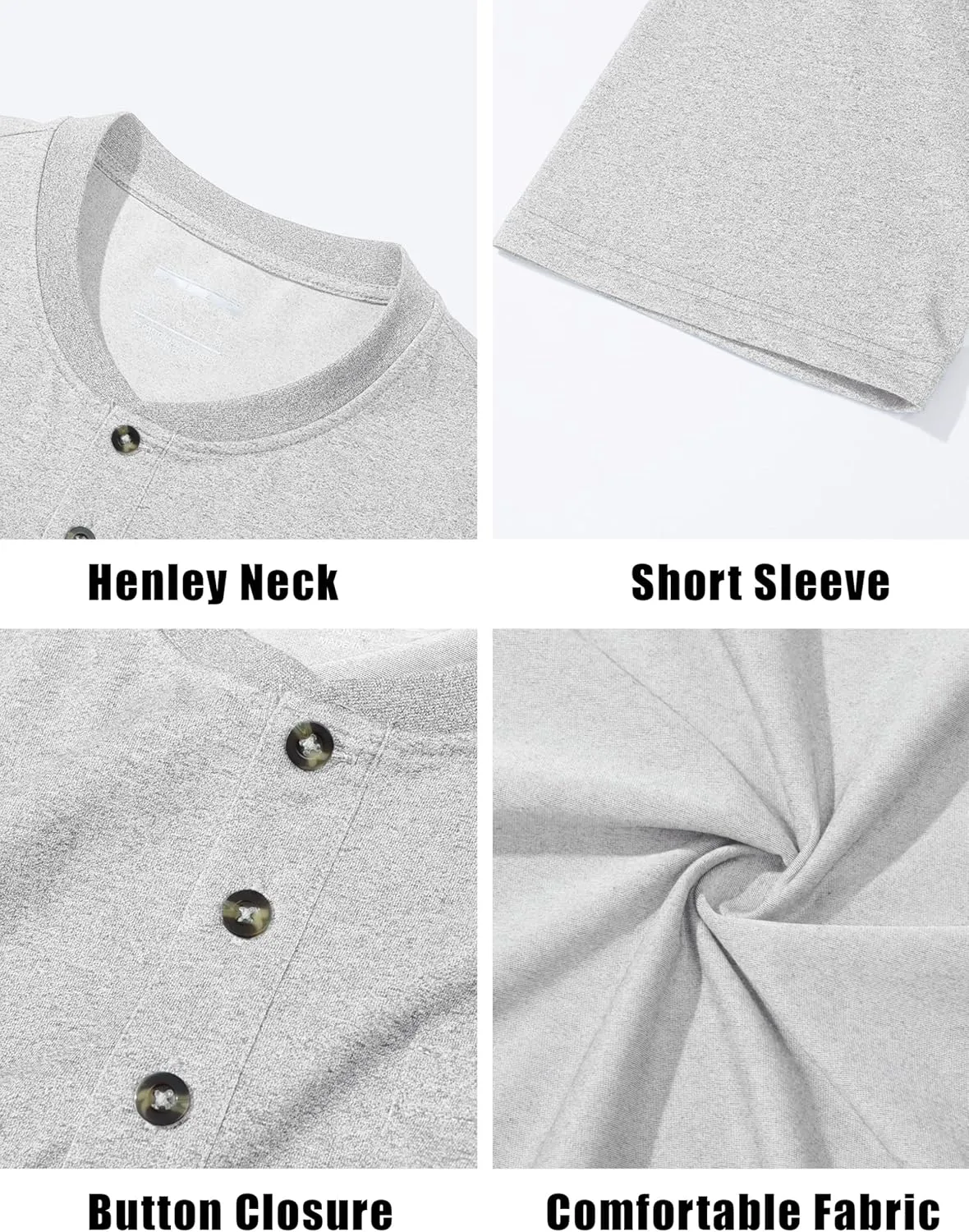 CRYSULLY Men's Henley Shirt Short Sleeve Cotton T-Shirts Pocket 3 Button Tops Lightweight Casual Basic Tee