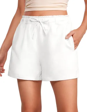 CRZ YOGA Comfy Cotton Sweat Shorts for Women Casual Summer Drawstring for Gym Lounge Workout Jersey with Pockets