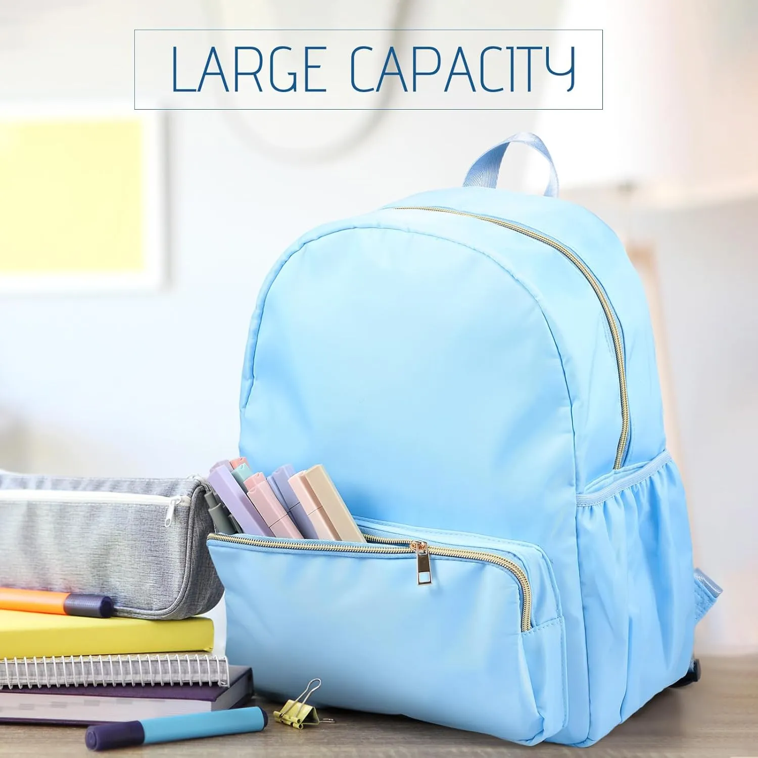 Cunno 1 Piece Nylon Backpack for School Preppy Bookbags Bulk Girls Boys School Bags Toddler Backpack Waterproof Travel Bag (Blue)