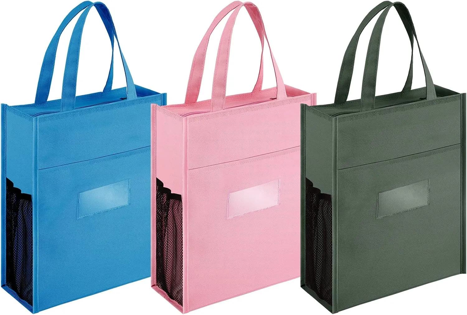 Cunno 3 Pcs Kids Tote Bag with Zipper Handles Activity Tote Bags School Daycare Bag Blue Pink Gray Tote Bag with External Pocket for Boy Girl Students Gifts