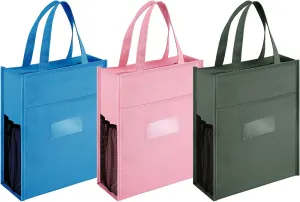 Cunno 3 Pcs Kids Tote Bag with Zipper Handles Activity Tote Bags School Daycare Bag Blue Pink Gray Tote Bag with External Pocket for Boy Girl Students Gifts