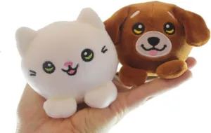 Curious Minds Busy Bags Set of 2 Pets - Dog and Cat - Cute Ball Plush Stuffed Animals- Adorable Mini Plushie Stuffie