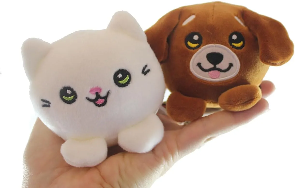 Curious Minds Busy Bags Set of 2 Pets - Dog and Cat - Cute Ball Plush Stuffed Animals- Adorable Mini Plushie Stuffie