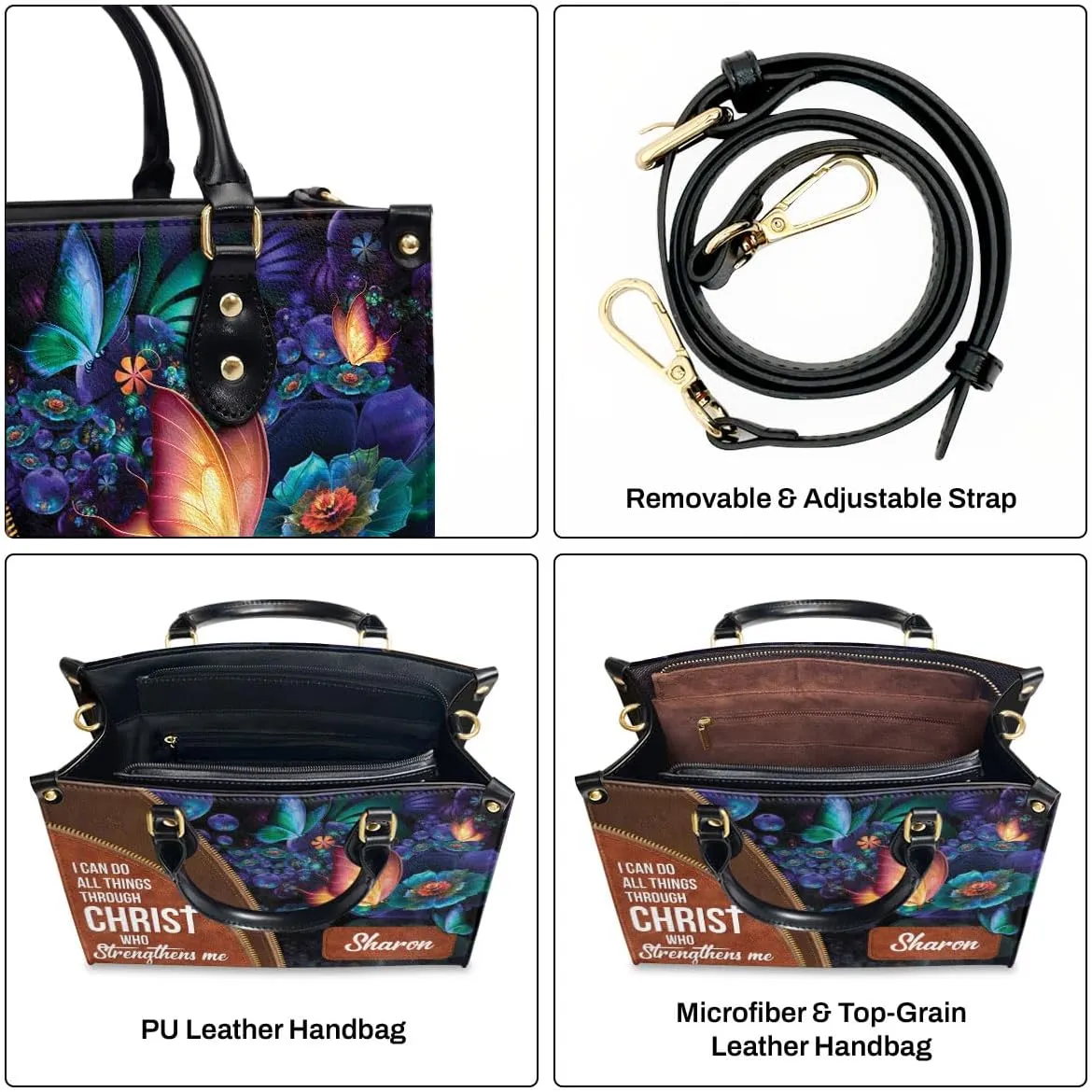 Custom Name Leather Handbags For Women - Christmas Gifts For Women - Christian Gifts