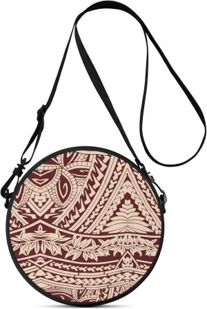 Custom Round Crossbody Bag Pattern Polynesian Floral Vintage Design Small Portable Men'S Bag Women'S Bag Samoa