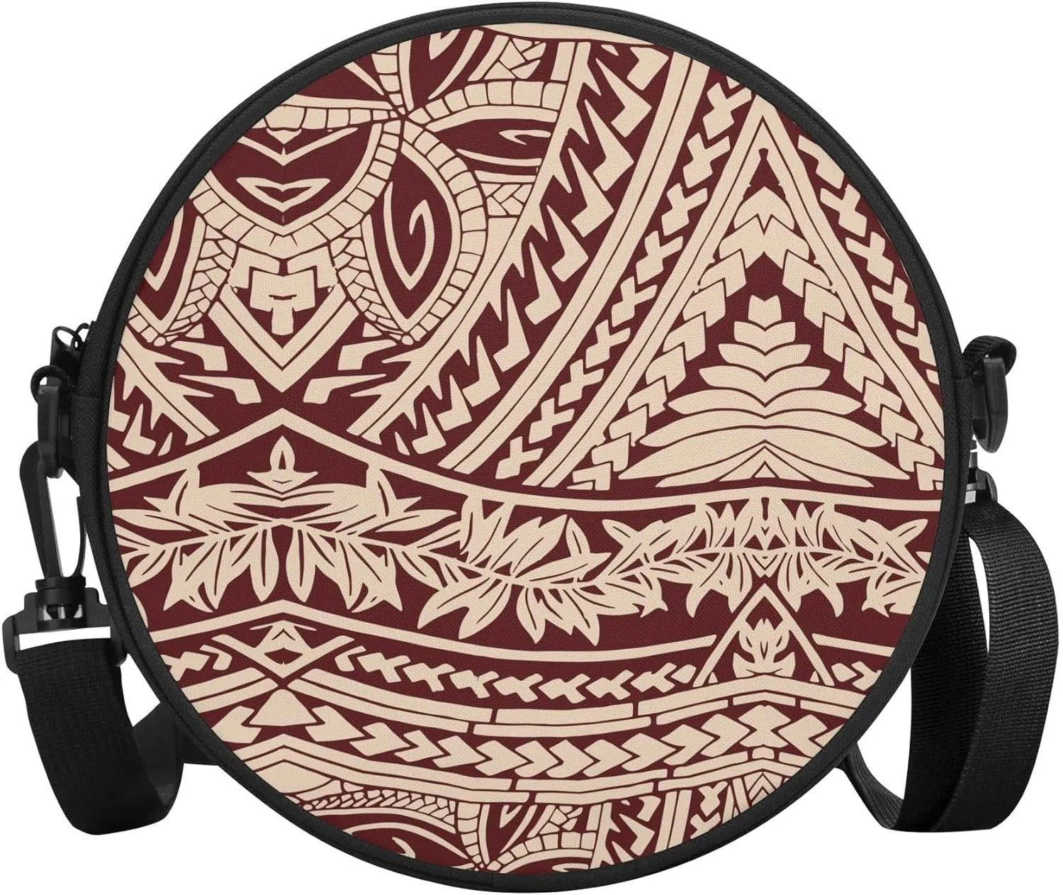 Custom Round Crossbody Bag Pattern Polynesian Floral Vintage Design Small Portable Men'S Bag Women'S Bag Samoa