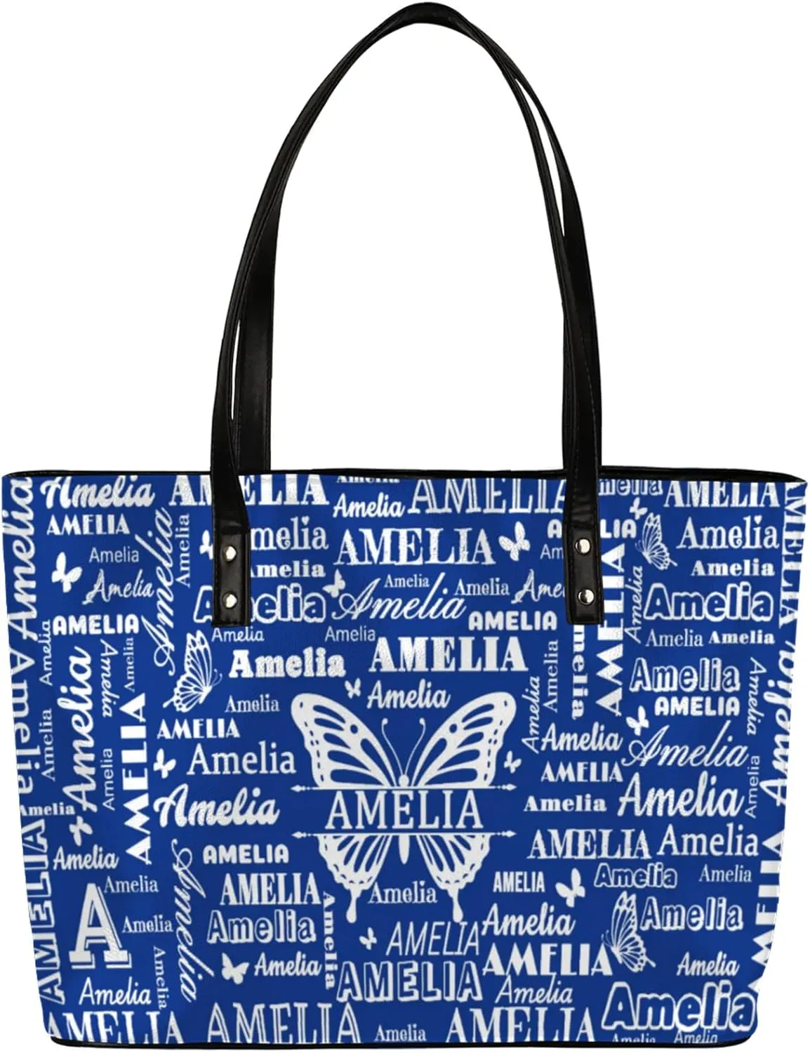 Custom Women Tote Bag with Zipper for Grils, Butterfly Design Personalized Shoulder Bag Casual Handbags