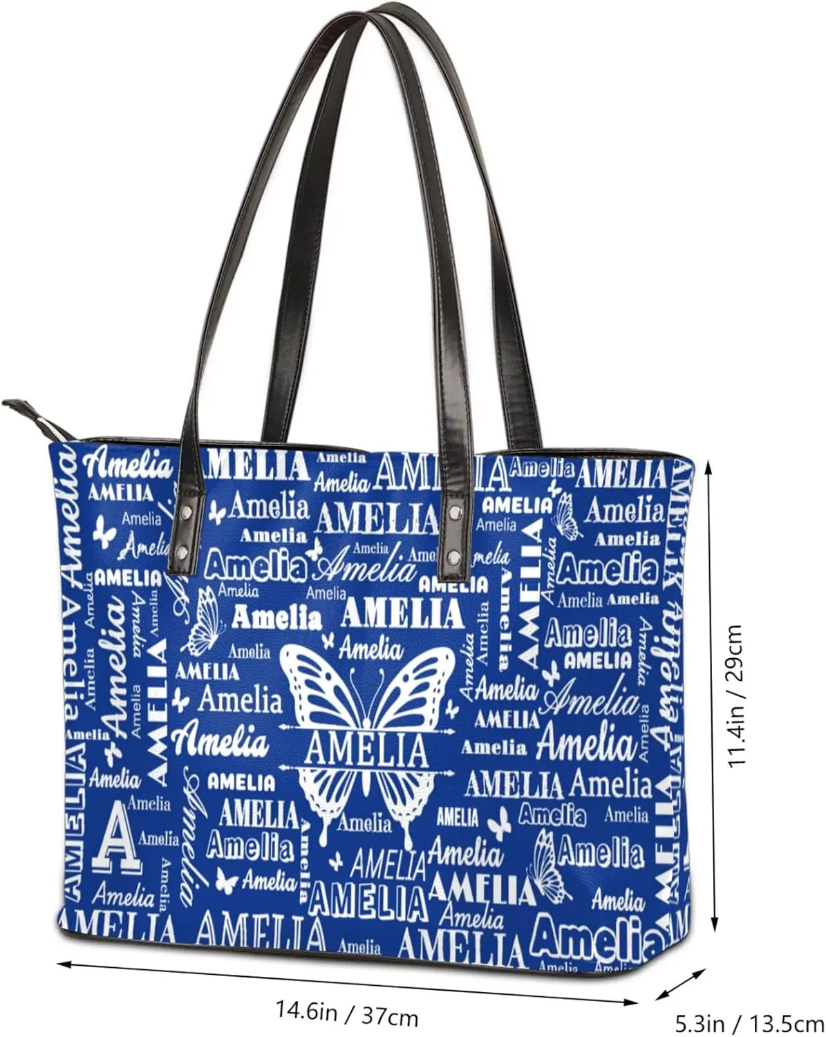 Custom Women Tote Bag with Zipper for Grils, Butterfly Design Personalized Shoulder Bag Casual Handbags
