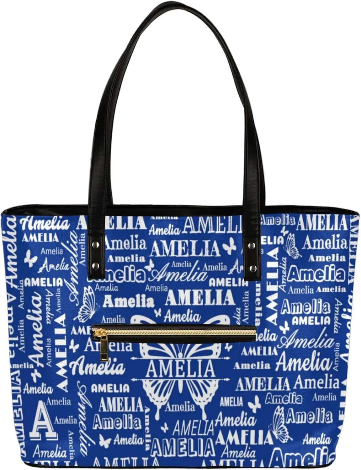 Custom Women Tote Bag with Zipper for Grils, Butterfly Design Personalized Shoulder Bag Casual Handbags