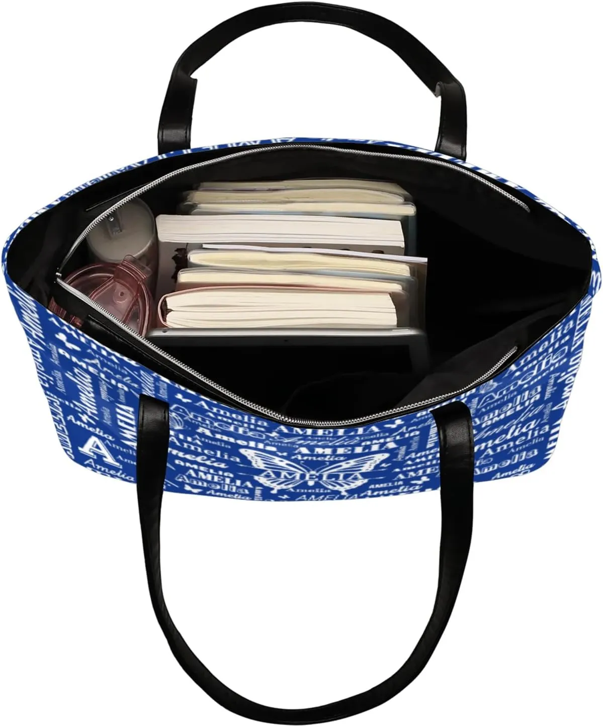 Custom Women Tote Bag with Zipper for Grils, Butterfly Design Personalized Shoulder Bag Casual Handbags