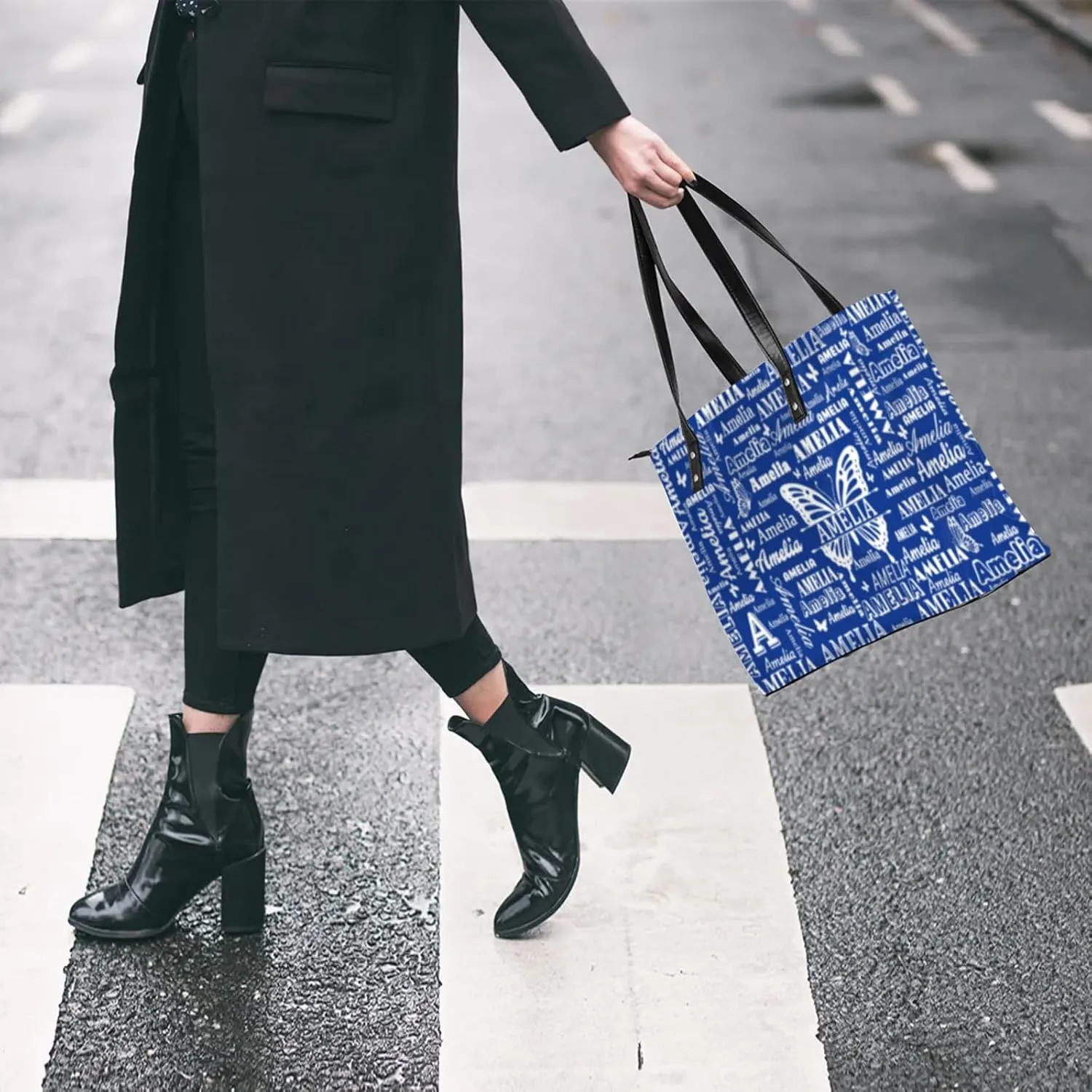 Custom Women Tote Bag with Zipper for Grils, Butterfly Design Personalized Shoulder Bag Casual Handbags