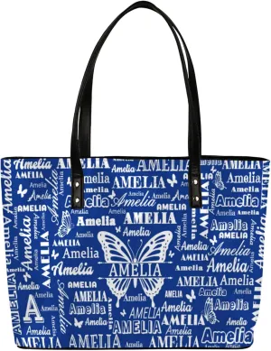 Custom Women Tote Bag with Zipper for Grils, Butterfly Design Personalized Shoulder Bag Casual Handbags