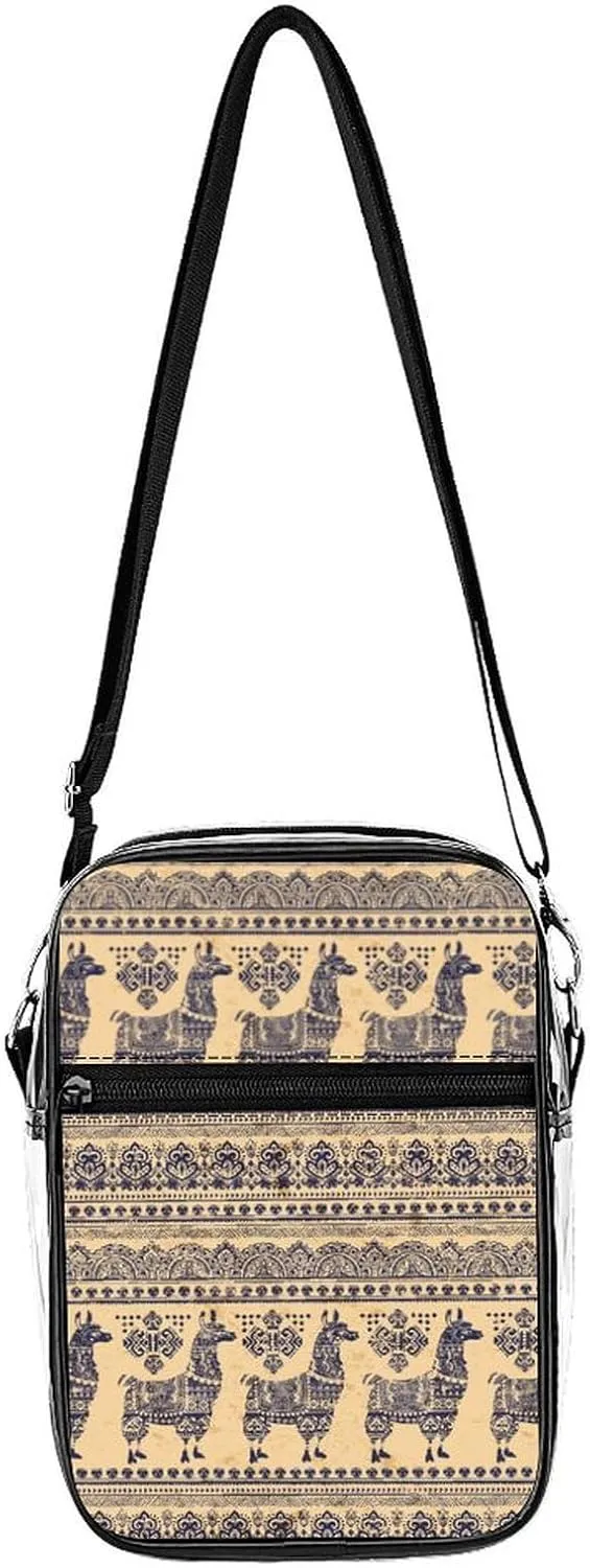 Cute Alpaca Llama with Ethnic Ornaments Clear Stadium Crossbody Bag Small Shoulder Purse Adjustable Strap Handbag for Women Men